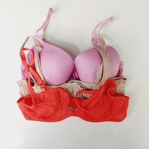 Bundle of 3 Victoria Secret Flirtitude Wacoal T Shirt Lace & Padded Bras 36C